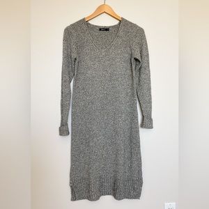 Grey Midi Sweater Knit V-Neck Dress